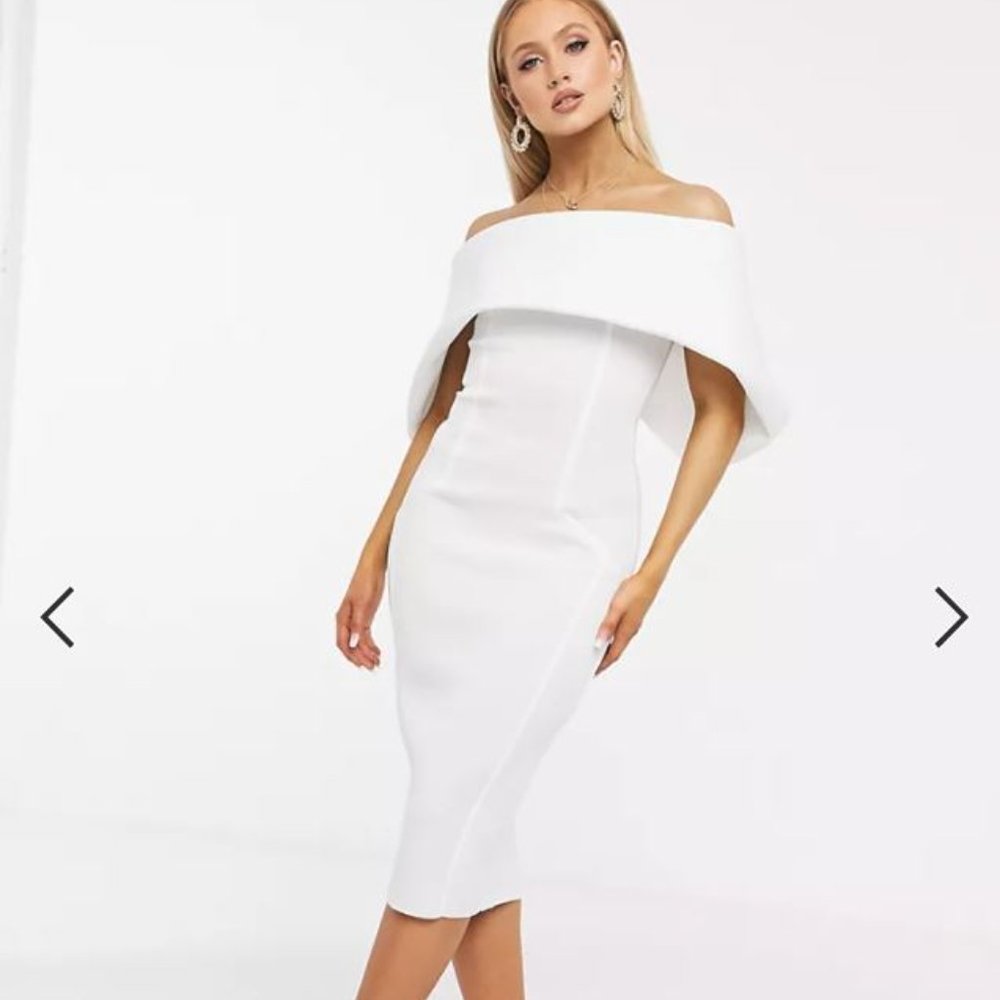 NWT ASOS Bardot Midi Pencil Dress - Ivory - Size 6